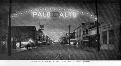 City of Palo Alto strung with lights